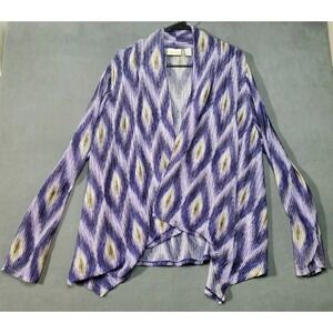 Chicos Cardigan Womens 3 Purple White Geometric Wrap Long Sleeve Stretch